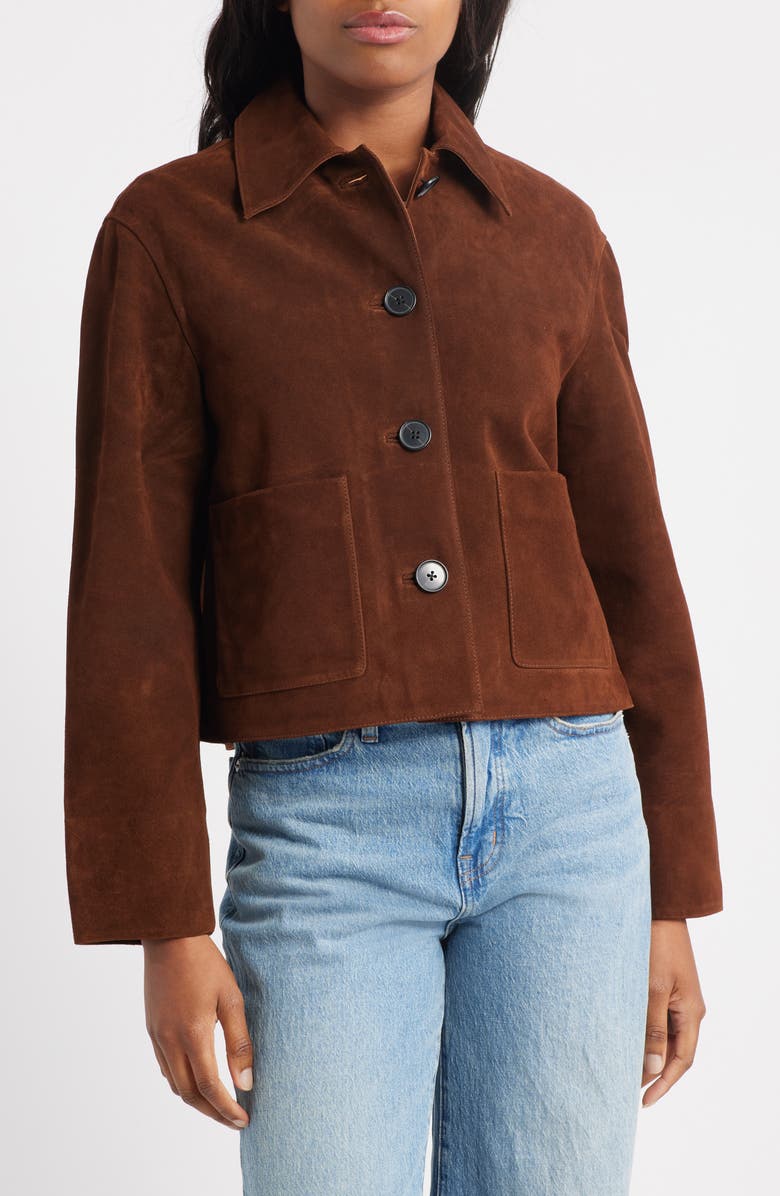 Madewell Boxy Crop Suede Jacket, Alternate, color, Dark Roast Suede
