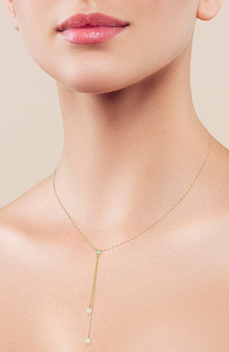 GLAZE JEWELRY Cubic Zirconia & Cultured Pearl Y-Necklace, Alternate, color, Gold