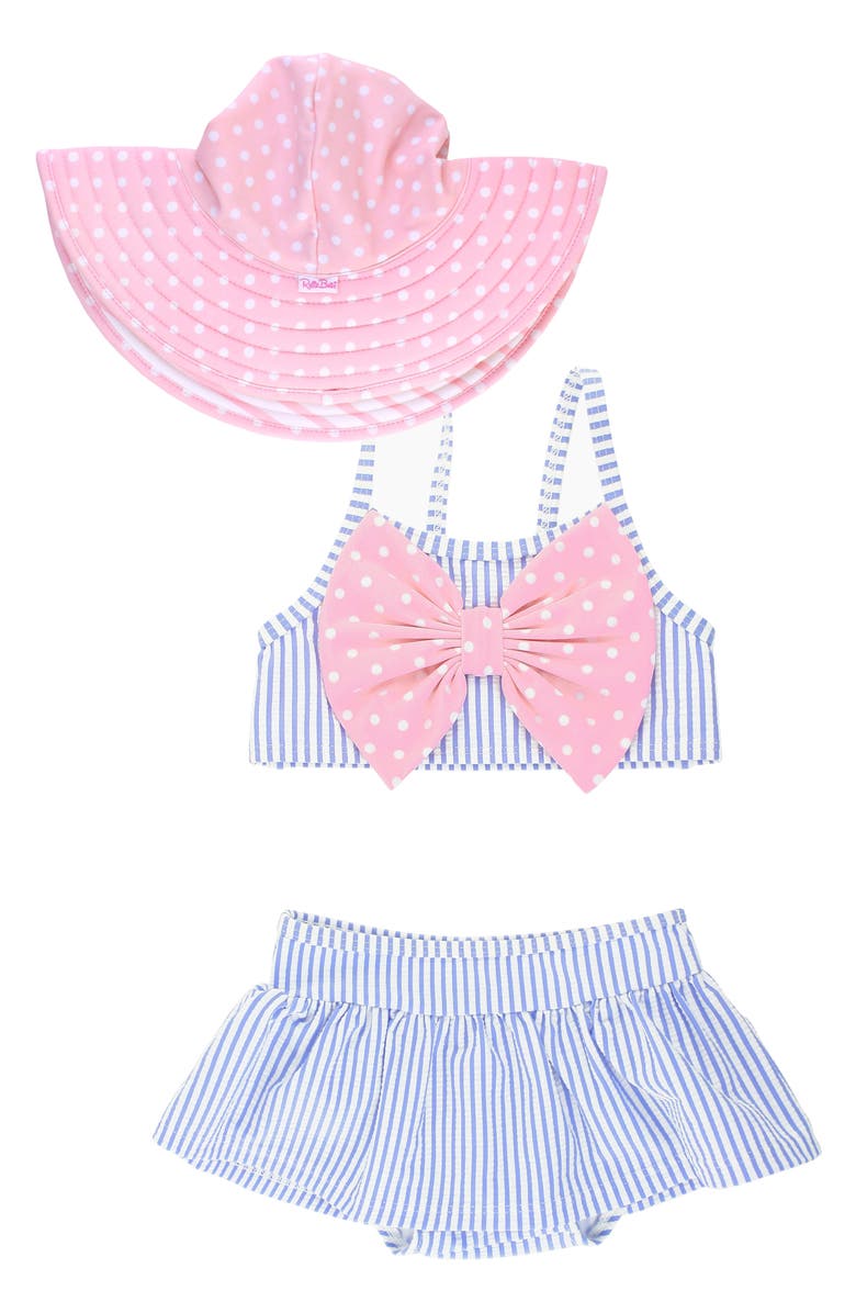 RuffleButts Two-Piece Swimsuit & Hat Set, Main, color,
