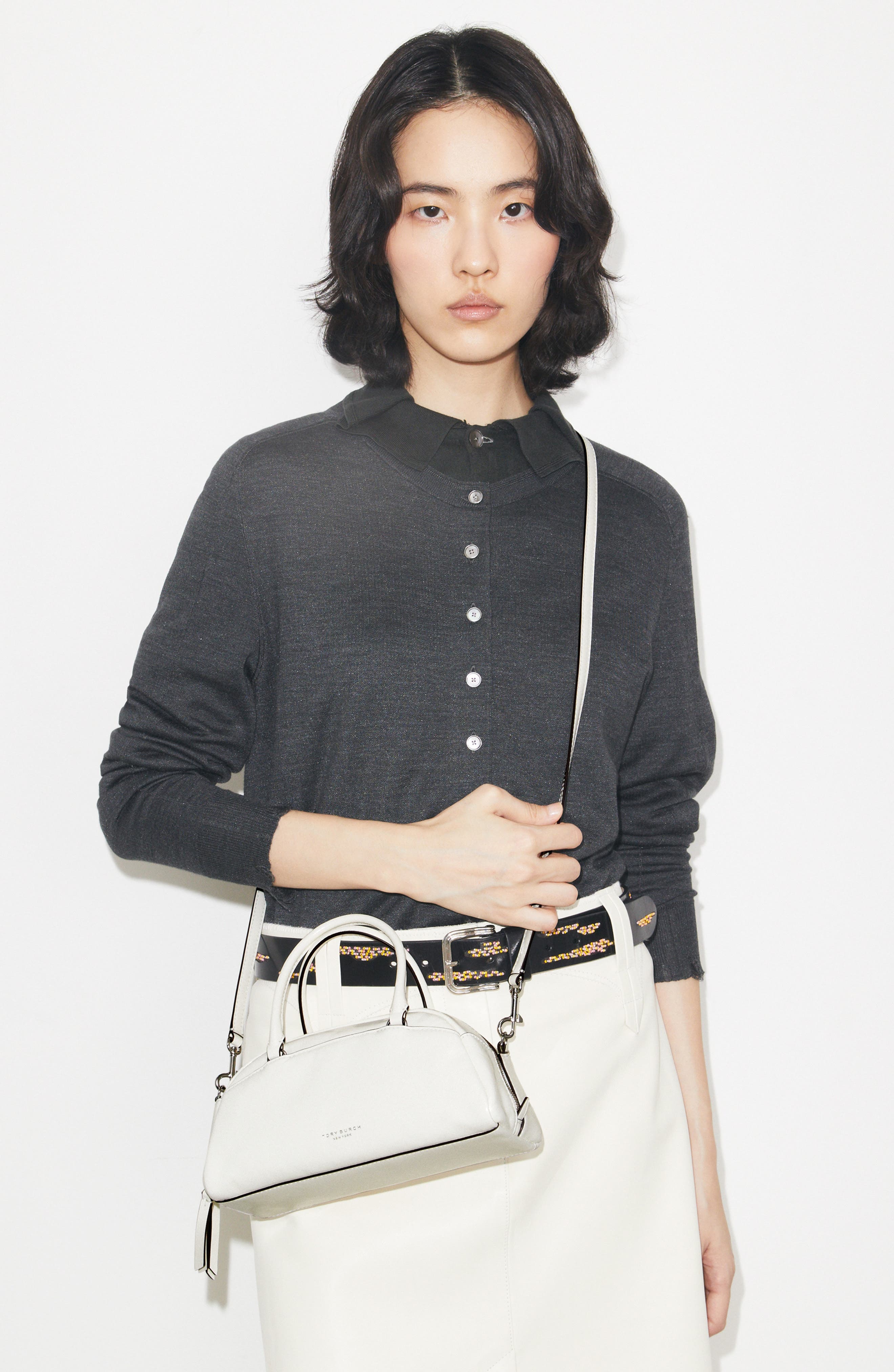 Tory Burch Small Bowler Top Handle Bag, Alternate, color, Bianco