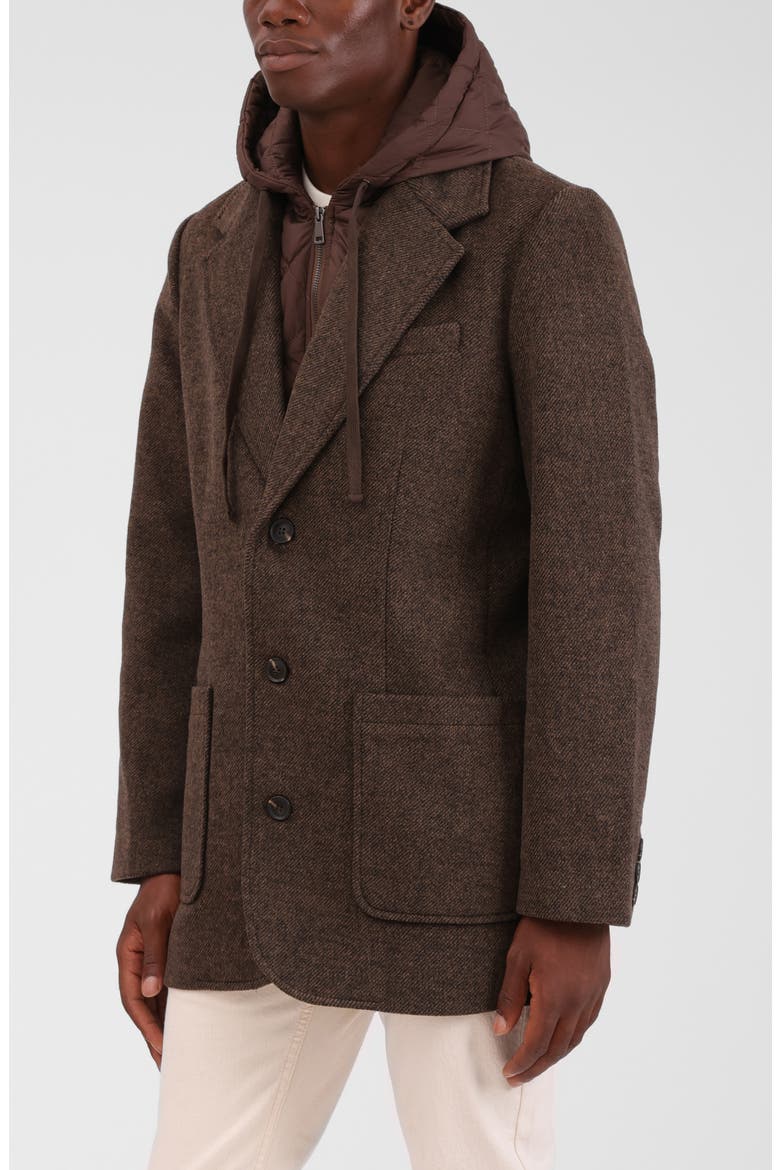 Wool Blend Blazer with Quilted Hooded Bib, Alternate, color, BRINDLE