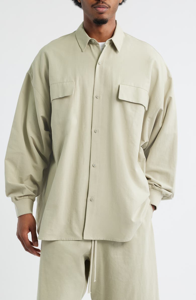 Fear of God Essentials Oversize Oxford Button-Up Shirt, Alternate, color, Abbey Stone