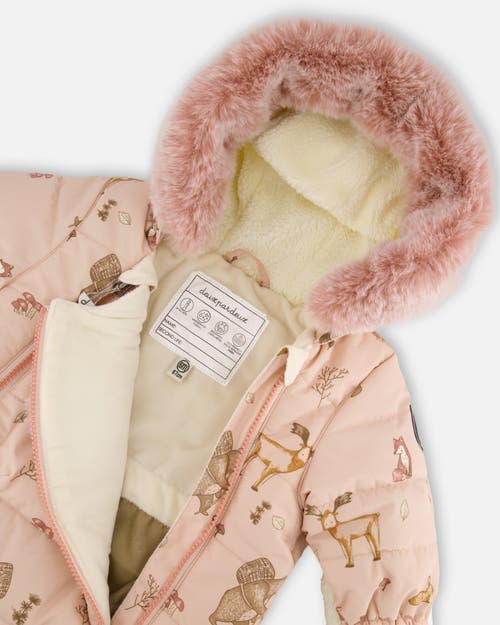 Deux Par Deux Baby Girl One-piece Layette Snowsuit Designed For Car Seat Animal In Multi