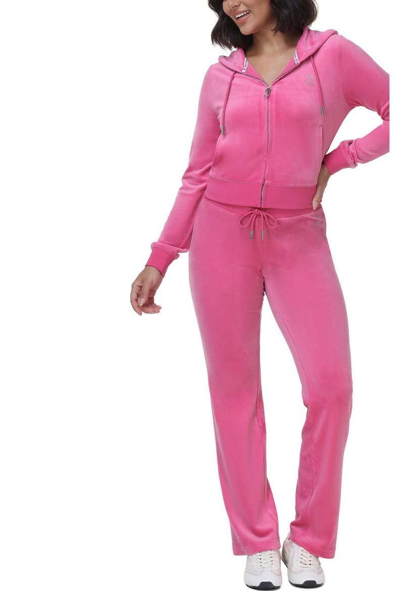Rib Waist Velour Track Pant, Bubblegum, Alternate, color, BUBBLEGUM