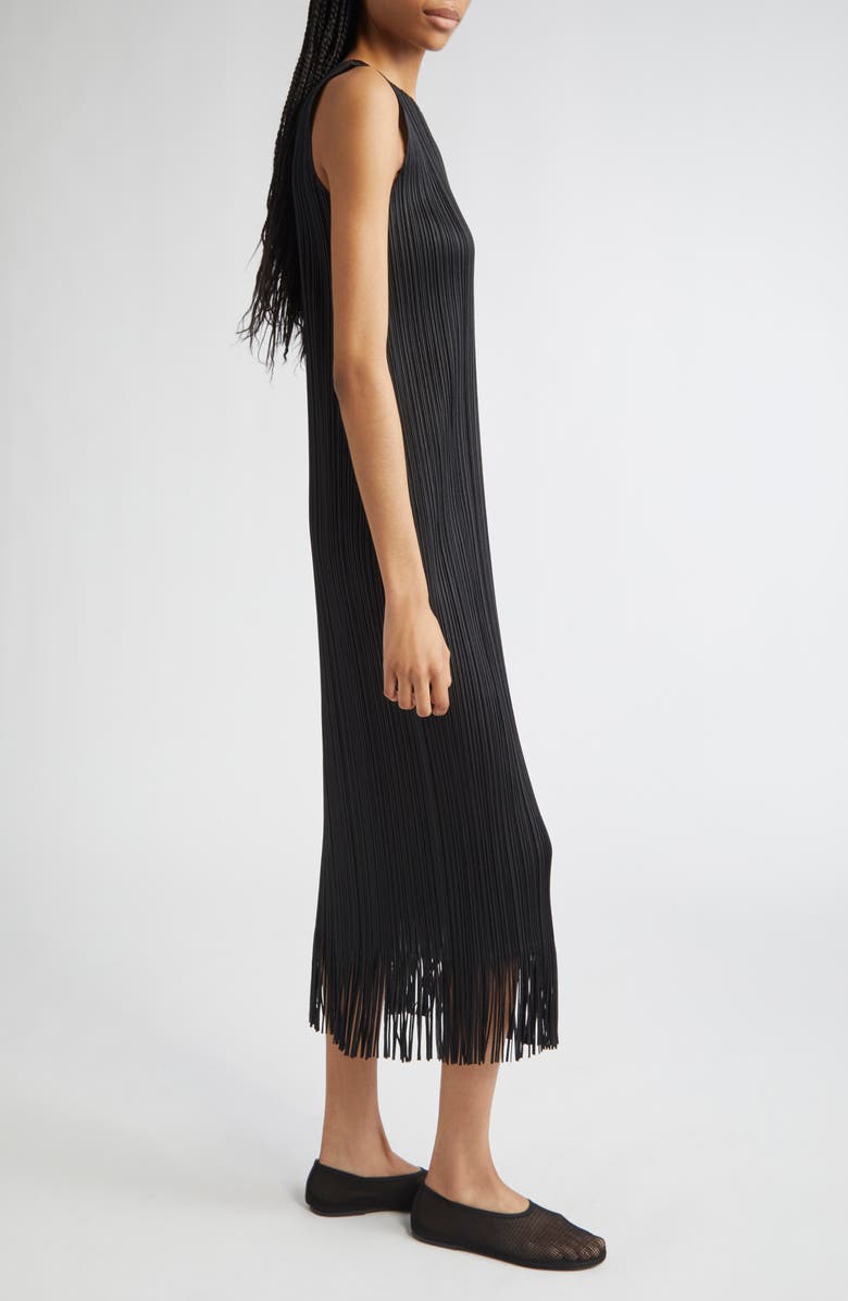 Pleats Please Issey Miyake Wave Pleated Sleeveless Midi Dress, Alternate, color, Black