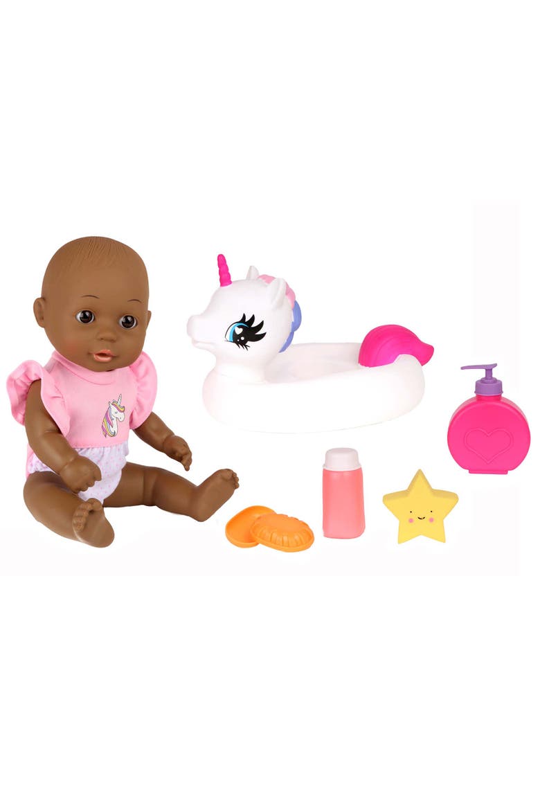 Gigo Bath Time 12 Inch Baby Doll with Unicorn Floater, Main, color, Multicolored