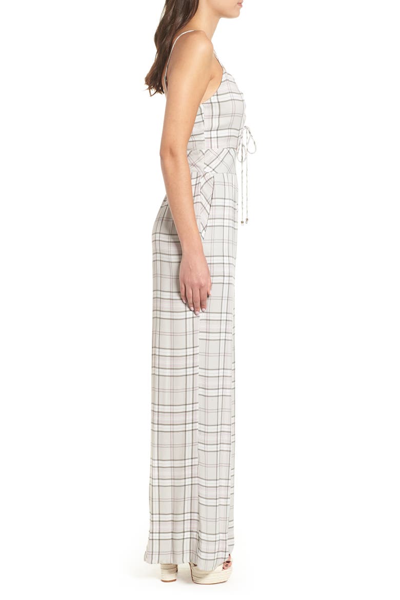 Milan Tie Front Jumpsuit, Alternate, color, SOFT GREY PLAID