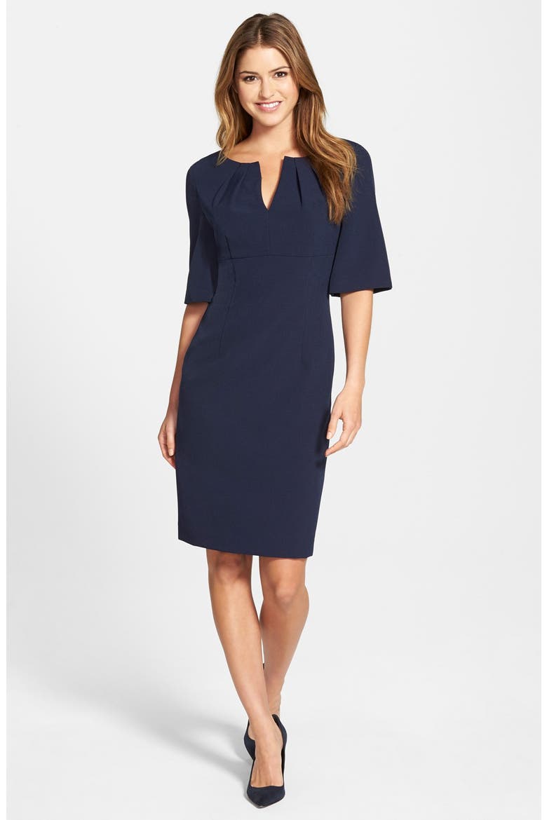 Stretch Crepe Sheath Dress, Alternate, color, NAVY
