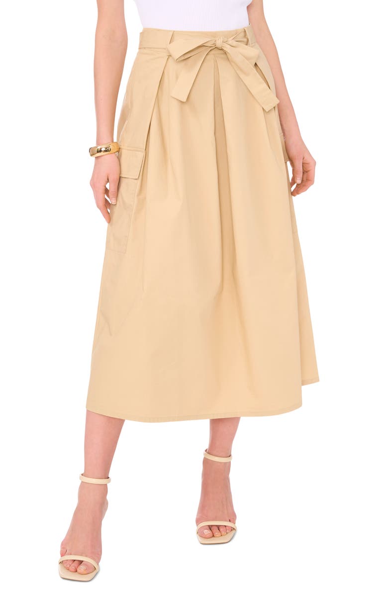 Vince Camuto Belted Cotton Midi A-Line Cargo Skirt, Main, color, 