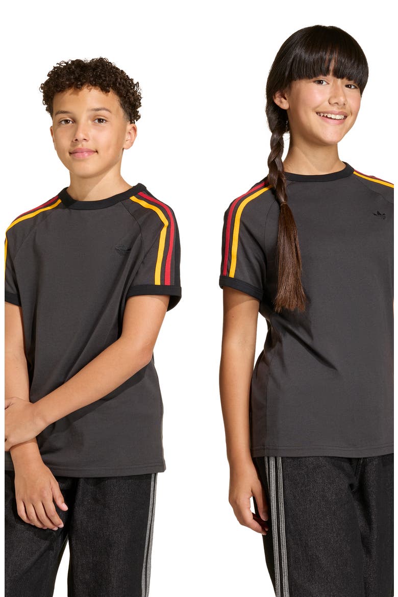 Kids' 3-Stripes Cotton T-Shirt, Alternate, color, UTILITY BLACK/ BLACK