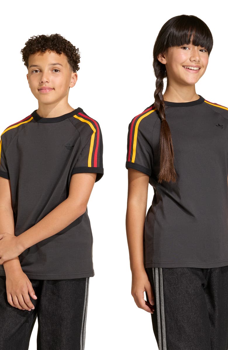 adidas Originals Kids' 3-Stripes Cotton T-Shirt, Alternate, color, Utility Black/ Black