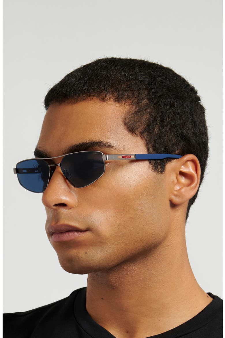 58mm Rectangular Geometric Sunglasses, Alternate, color, MATTE RUTHENIUM/ BLUE