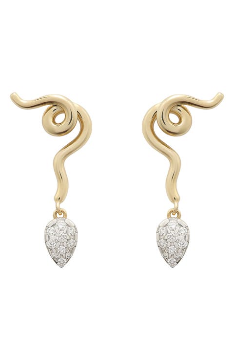 Pavé Diamond Vine Drop Earrings