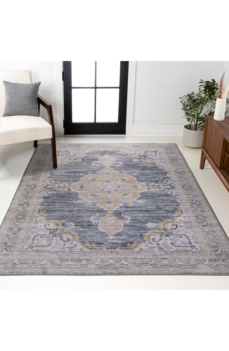 JONATHAN Y Wincer Chenille Cottage Medallion Machine-Washable Area Rug, Alternate, color, Dark Gray/Yellow