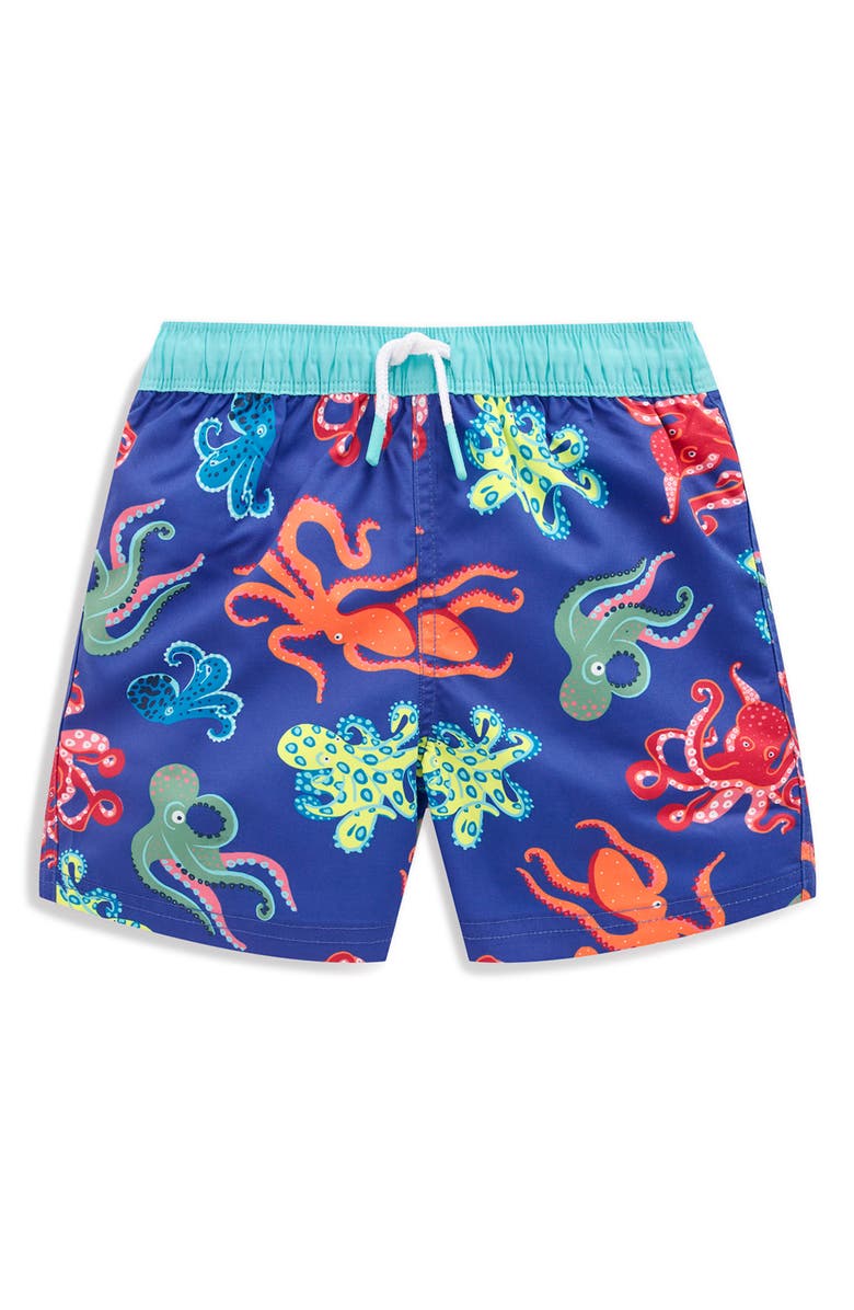 Mini Boden Kids' Swim Trunks, Main, color, Blue Octopus