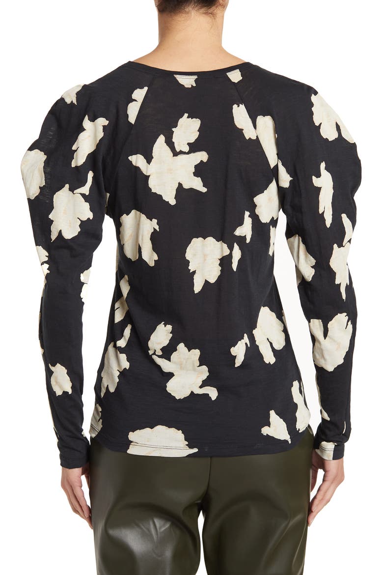 Leg Of Mutton Sleeve Jersey Top, Alternate, color, WHITE/ BLACK IRIS