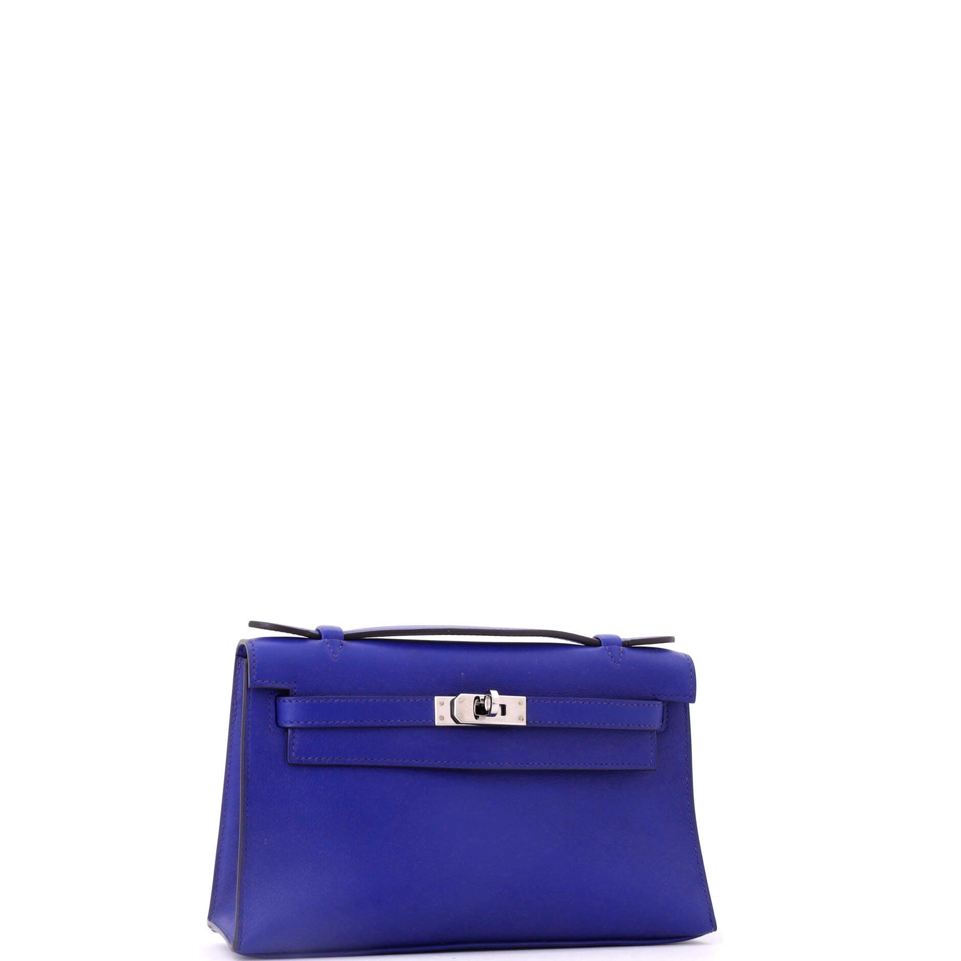 Pre-Owned Hermes Kelly Pochette Swift, Alternate, color, Bleu Electrique