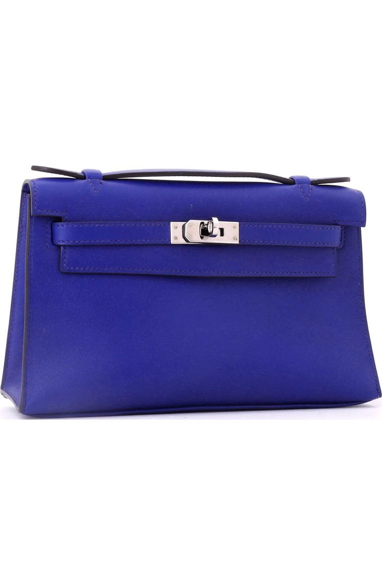 Pre-Owned Hermes Kelly Pochette Swift, Alternate, color, Bleu Electrique