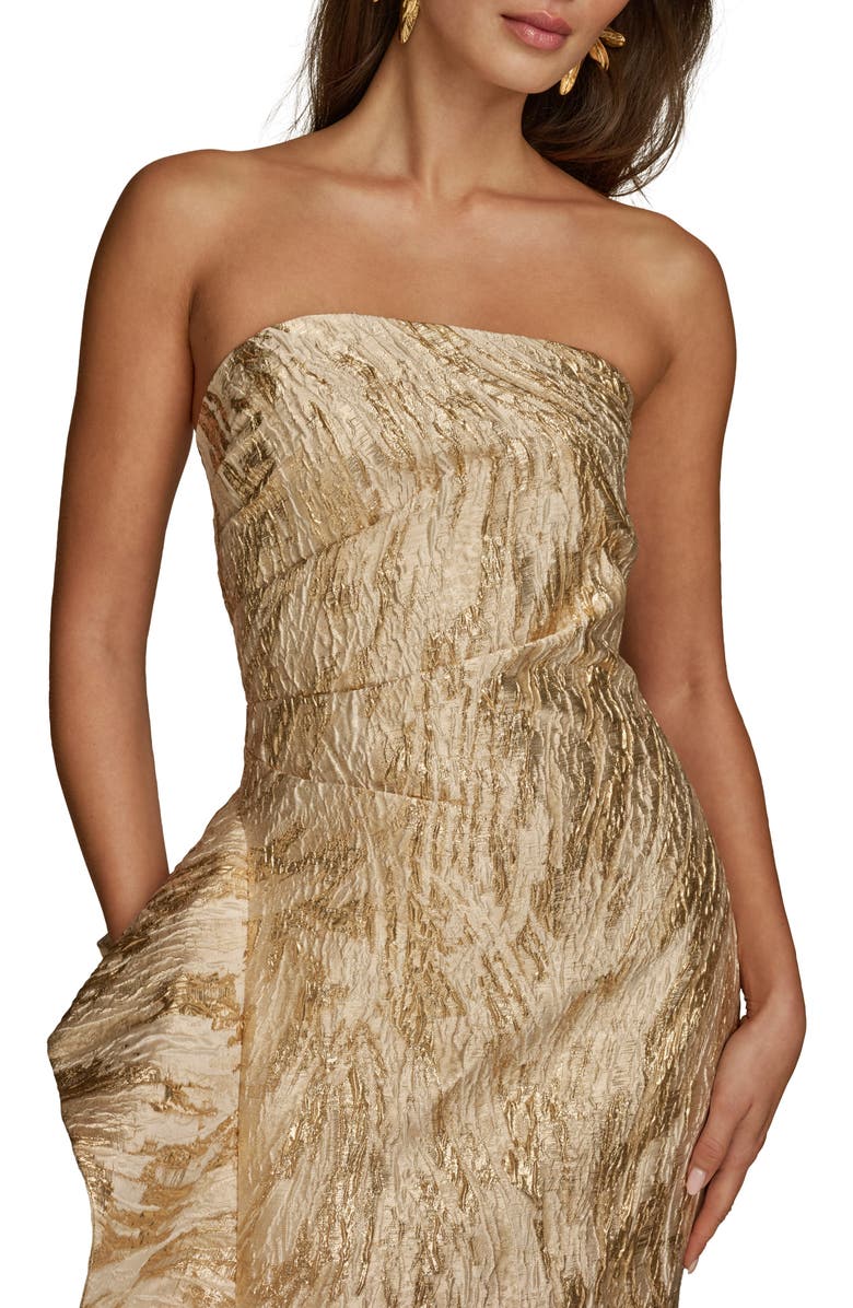 Donna Karan New York Metallic Ruffle Detail Strapless Gown, Alternate, color, Champagne