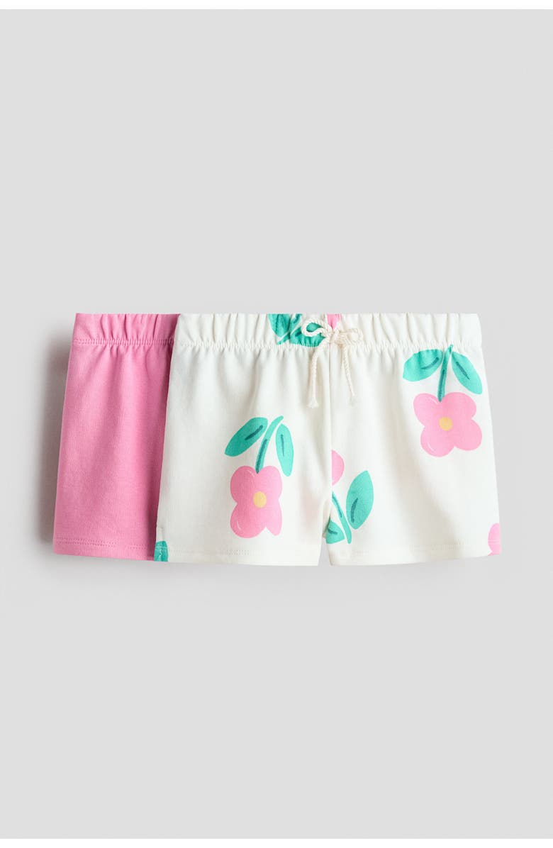 H&M 2-pack Cotton Sweatshirt Shorts, Main, color, White/Patterned