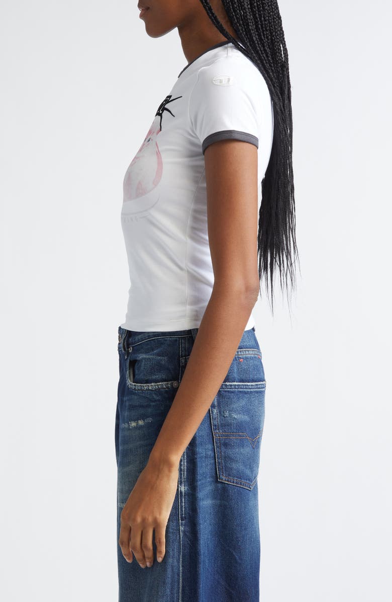 DIESEL<sup>®</sup> Cat Graphic Ringer T-Shirt, Alternate, color, White