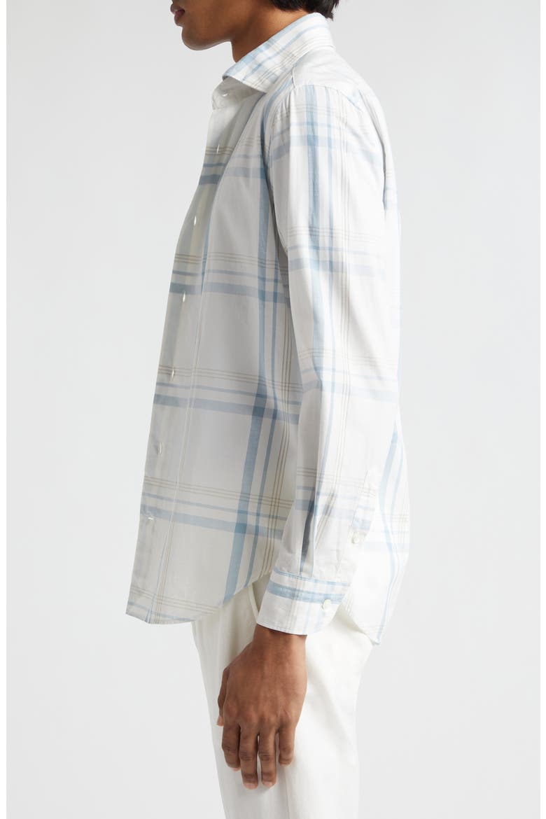 Plaid Cotton Button-Up Shirt, Alternate, color, WHITE AND DENIM