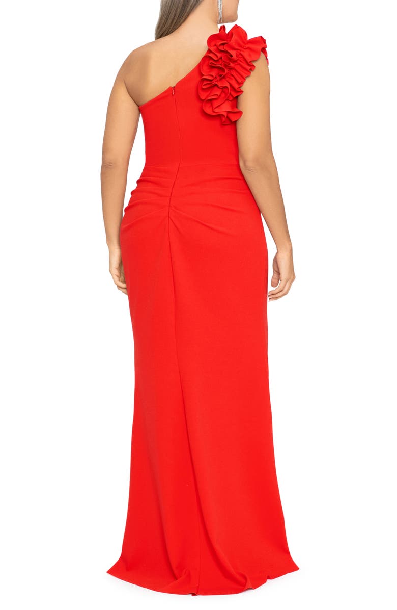 Xscape Evenings Ruffle Detail One-Shoulder Sheath Gown, Alternate, color, Red