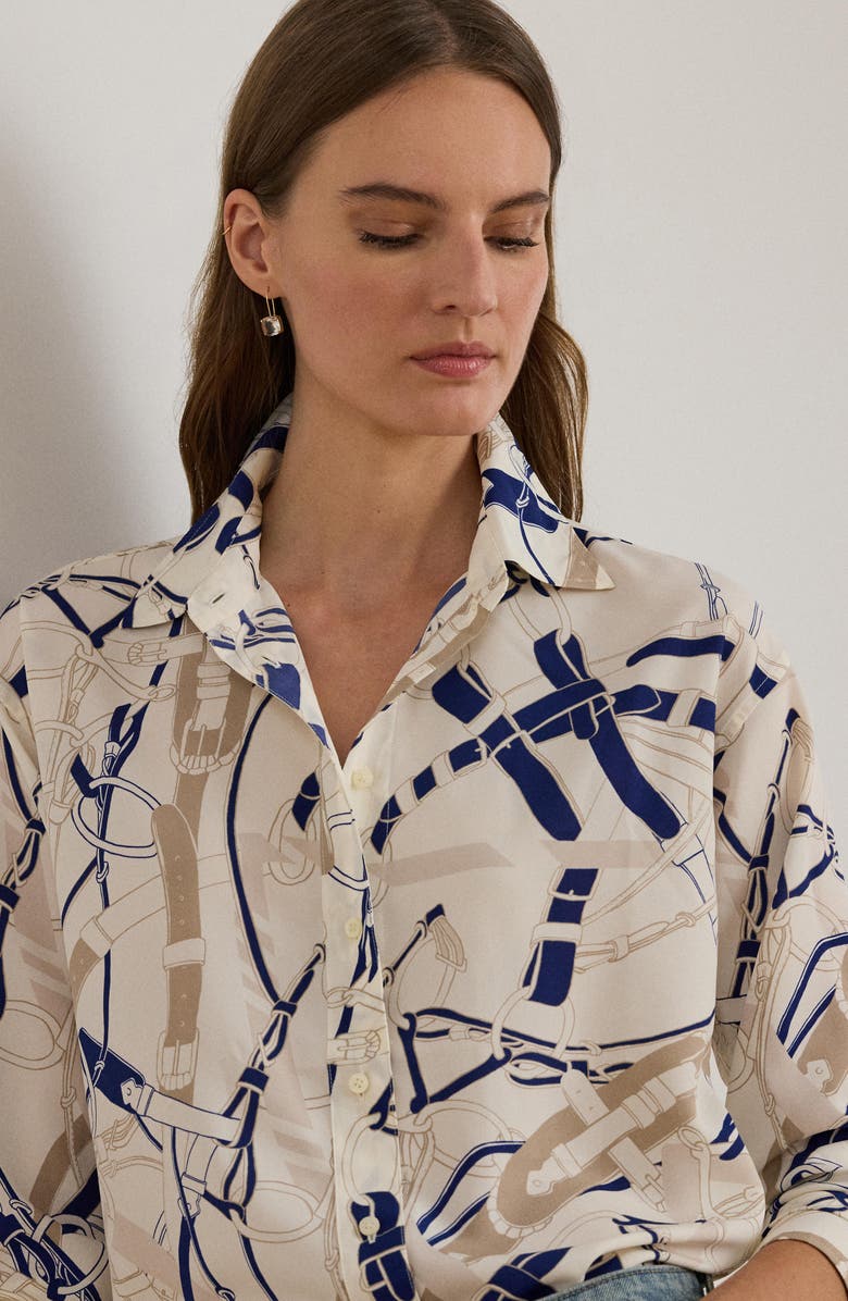 Lauren Ralph Lauren Belting Print Classic Fit Crepe Button-Up Shirt, Alternate, color, 