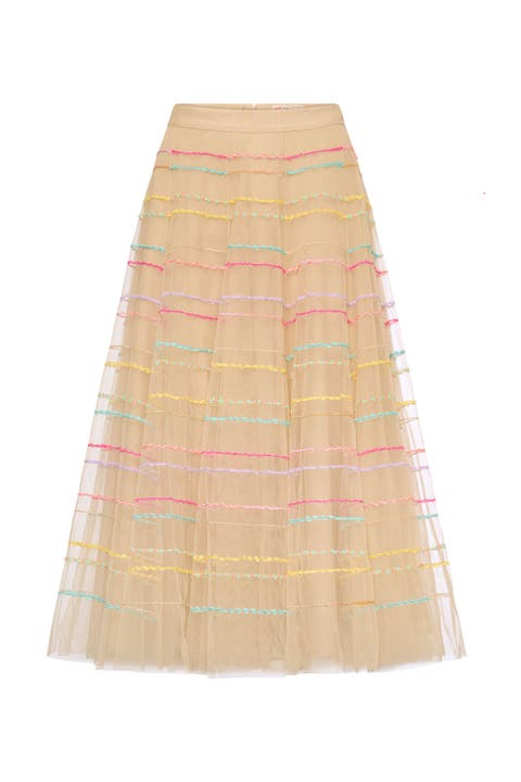 Embroidered Tulle Skirt In Typical Macaron Colors