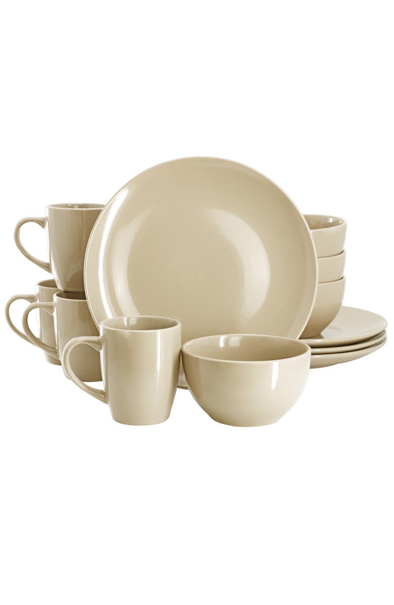 Gibson Home Everyday Plus 12 Piece Stoneware Dinnerware Set, Main, color, Beige