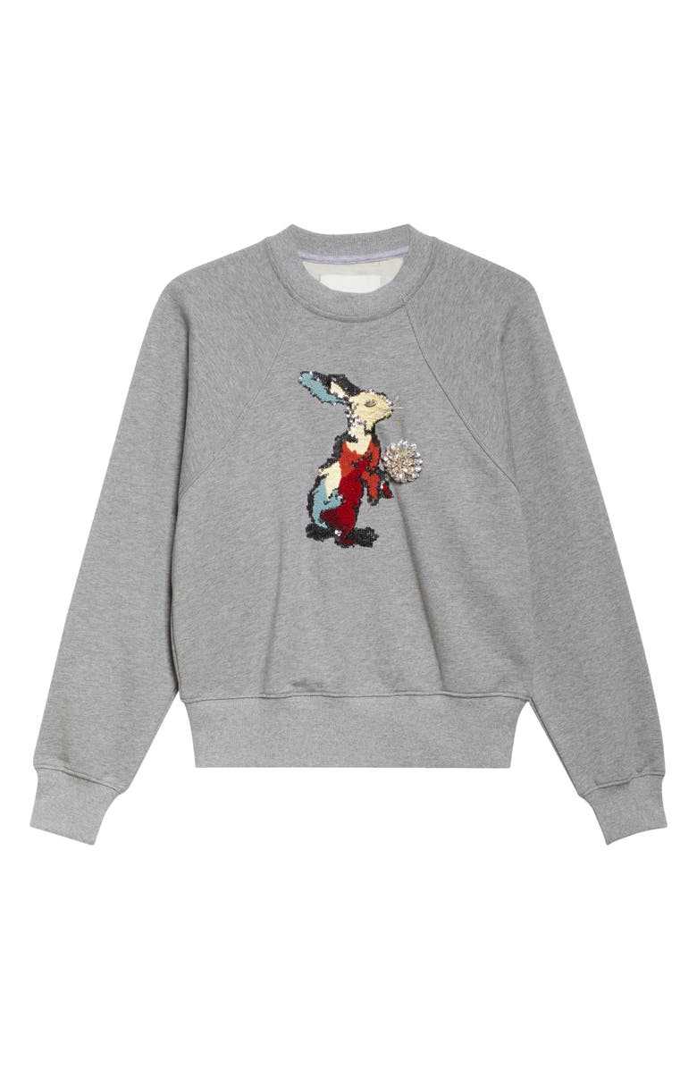 3.1 Phillip Lim Beaded Rabbit Embroidery Cotton Sweatshirt, Alternate, color, Grey Melange Multi