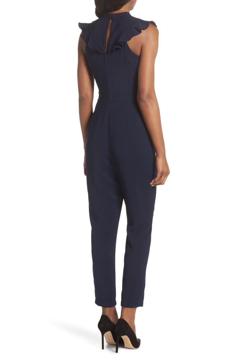 Sadie Ruffle Trim Jumpsuit, Alternate, color, NAVY