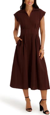 Kensie Collar Cotton Midi Dress