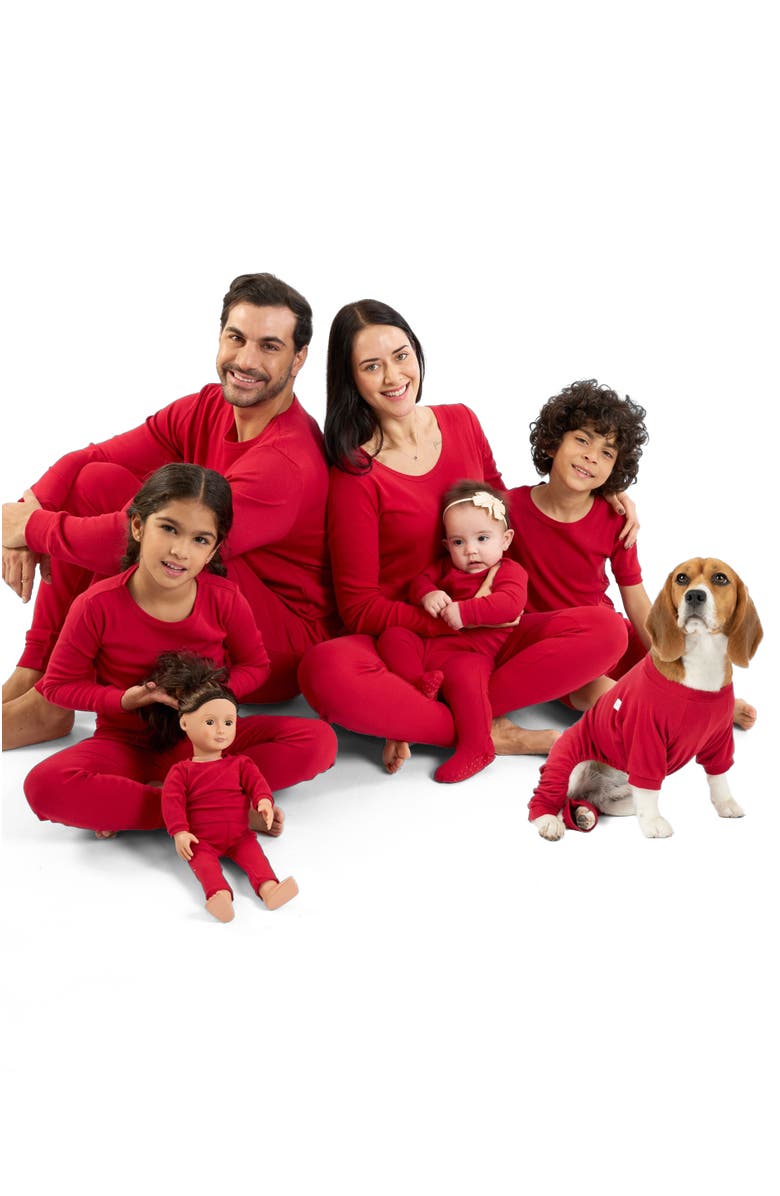 Leveret Footed Solid Cotton Matching Family Pajamas, Alternate, color, Red