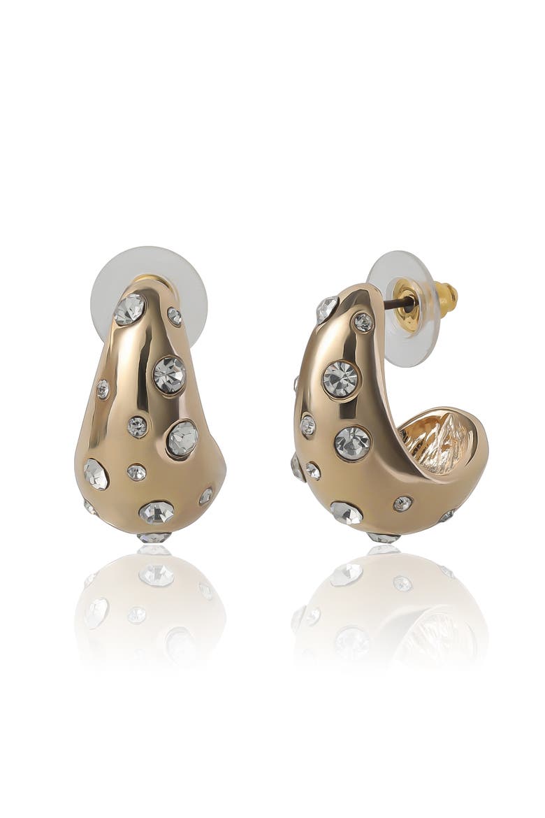 Gold-Tone Pavé Polka Dot Sculptural Hoop Earrings, Main, color, Gold-Tone