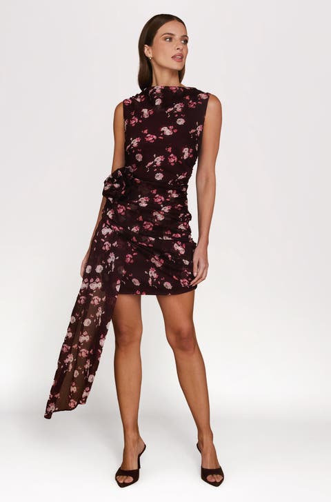 Floral Coursage Ruched Mini Dress