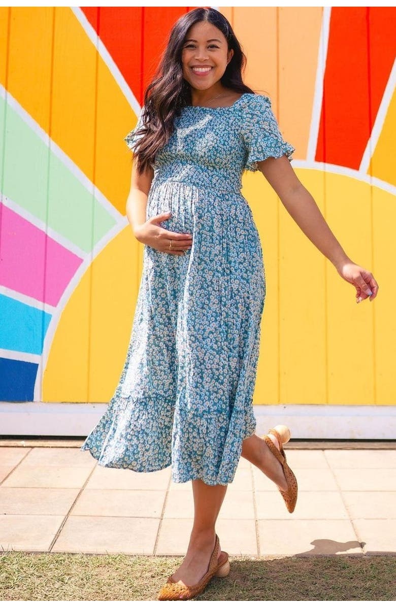 PinkBlush floral Ruffle Midi Dress, Alternate, color, Light Blue