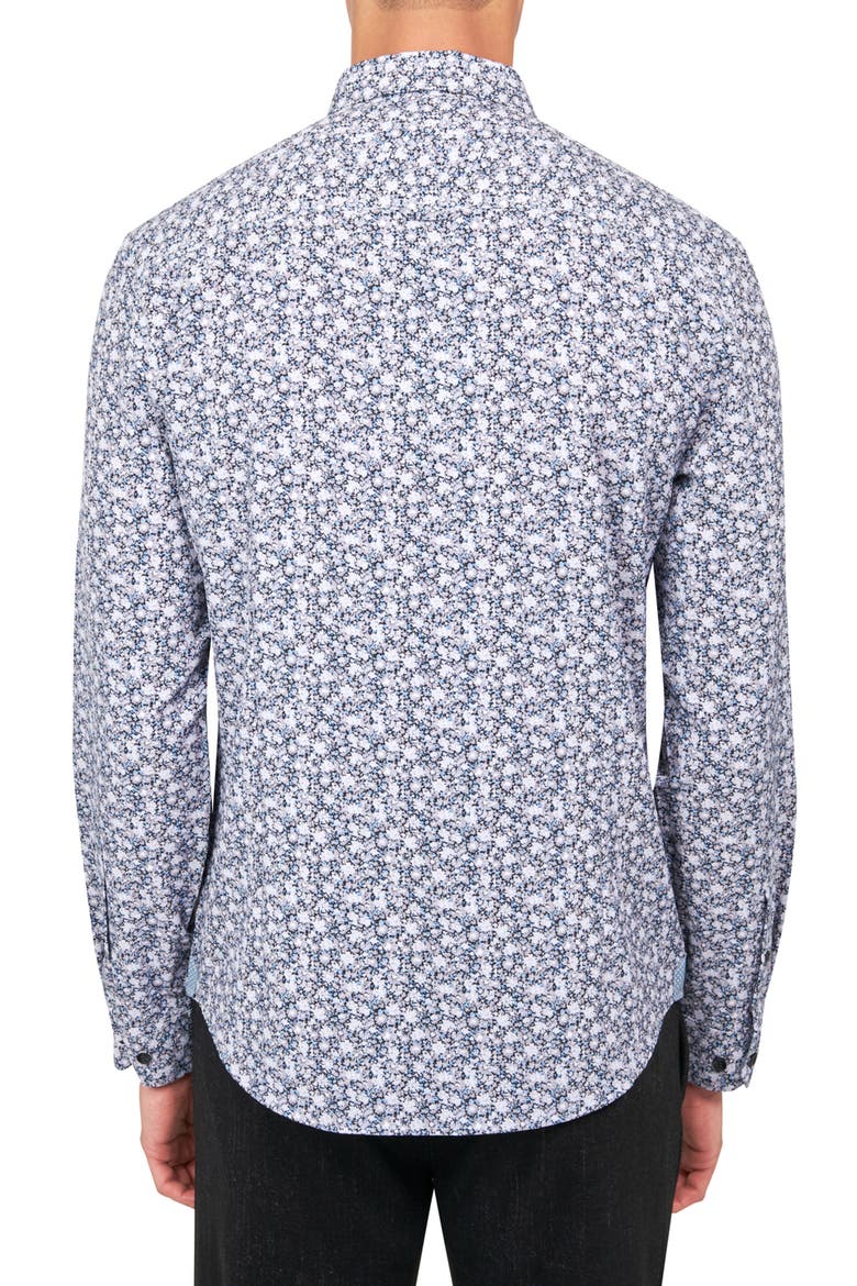 Slim Fit Ditsy Floral 4-Way Stretch Performance Long Sleeve Shirt, Alternate, color, GREY