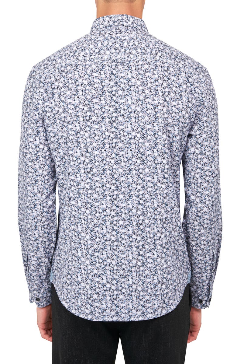 Brooklyn Brigade Slim Fit Ditsy Floral 4-Way Stretch Performance Long Sleeve Shirt, Alternate, color, Grey