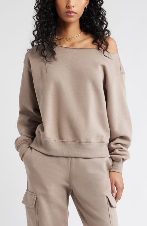 Fleece Detail Off the Shoulder Sweatshirt