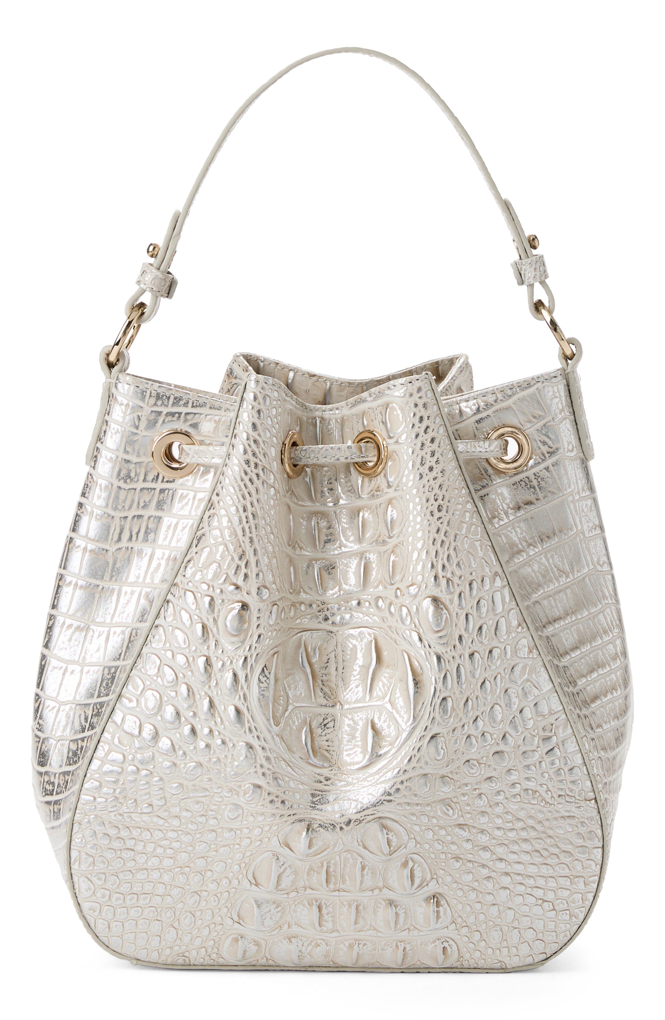 Brahmin Melinda Croc Embossed Leather Bucket Bag, Alternate, color, 