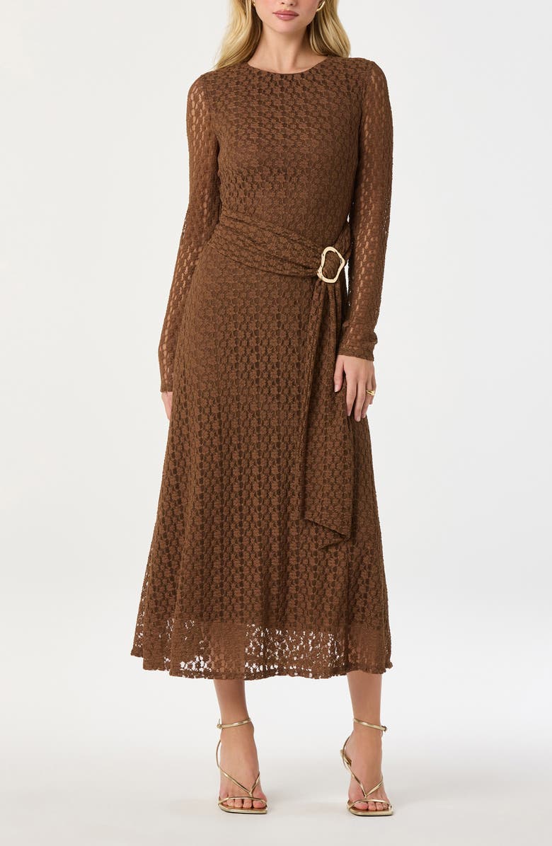 ASTR the Label Long Sleeve Lace Midi Dress, Main, color, Brown