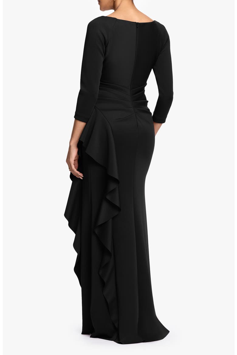 Cascade Ruffle Long Sleeve Scuba Crepe Gown, Alternate, color, BLACK