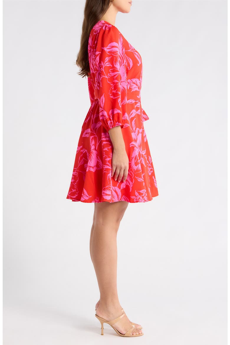 Darline Floral Collins Godet Minidress, Alternate, color, RED-PINK-COMBO