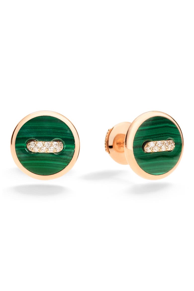Pom Pom Dot Malachite & Pavé Diamond Stud Earrings, Main, color, MALACHITE