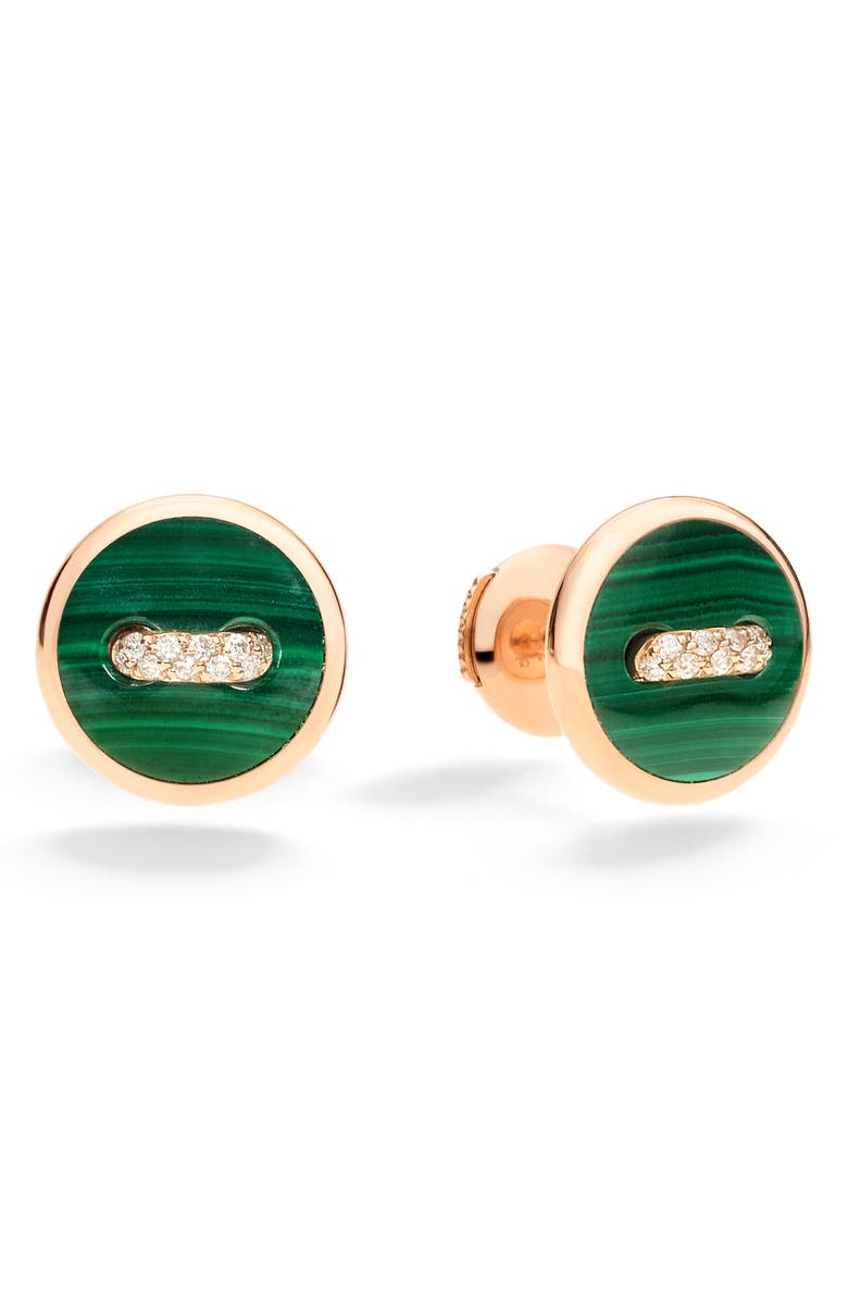 Pomellato Pom Pom Dot Malachite & Pavé Diamond Stud Earrings, Main, color, Malachite