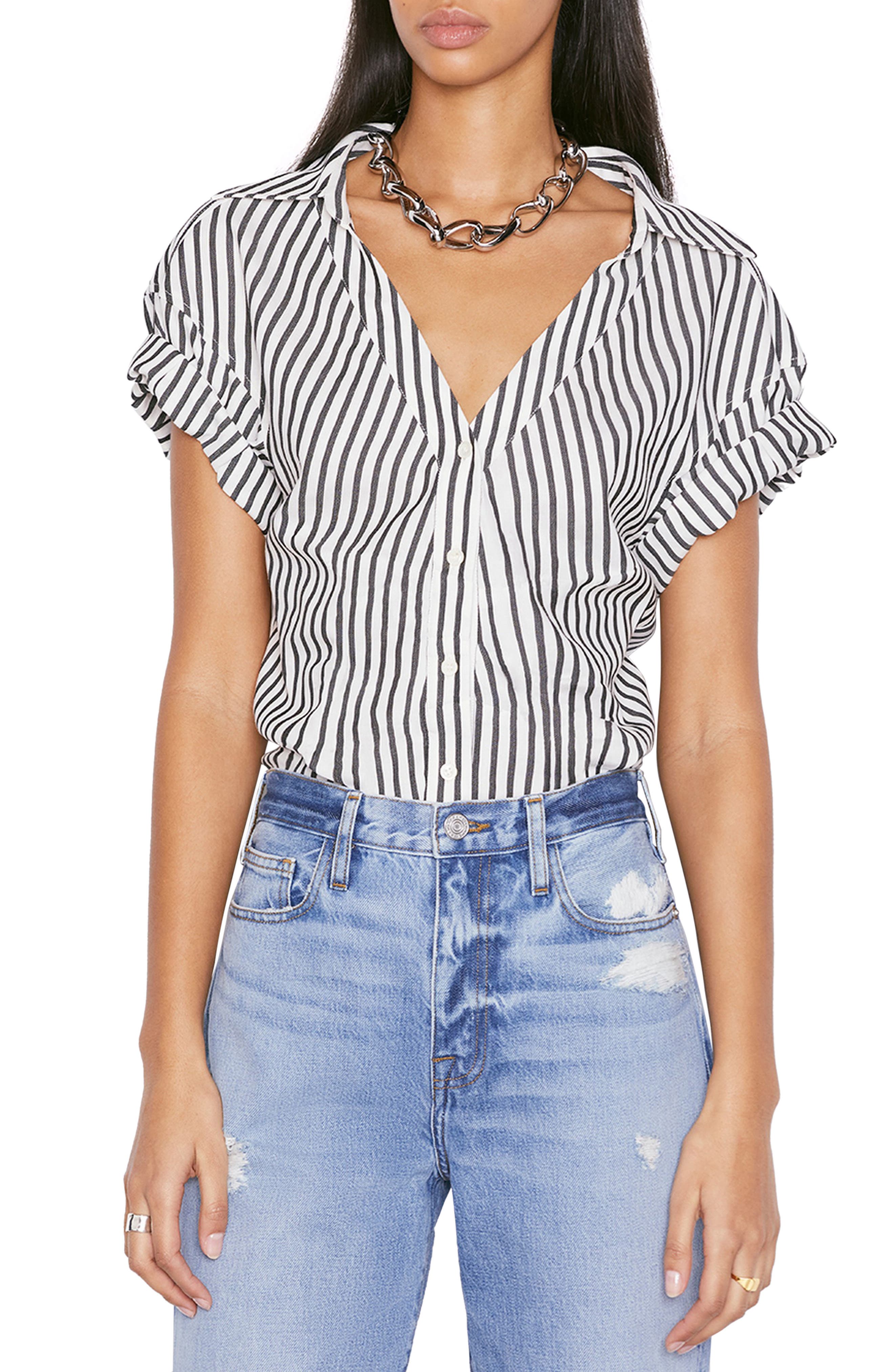 FRAME Stripe Roll Sleeve Shirt (Women) | Nordstromrack