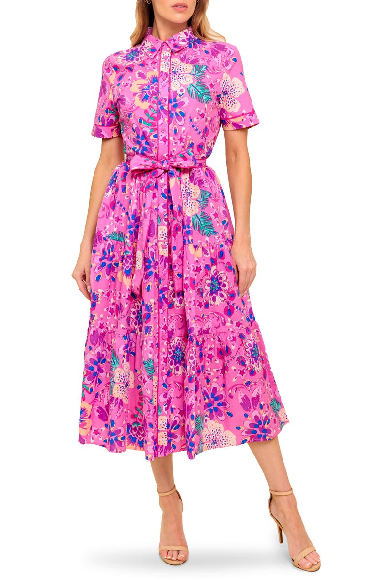 FLYING TOMATO Button-Up Fit & Flare Midi Dress, Main, color,