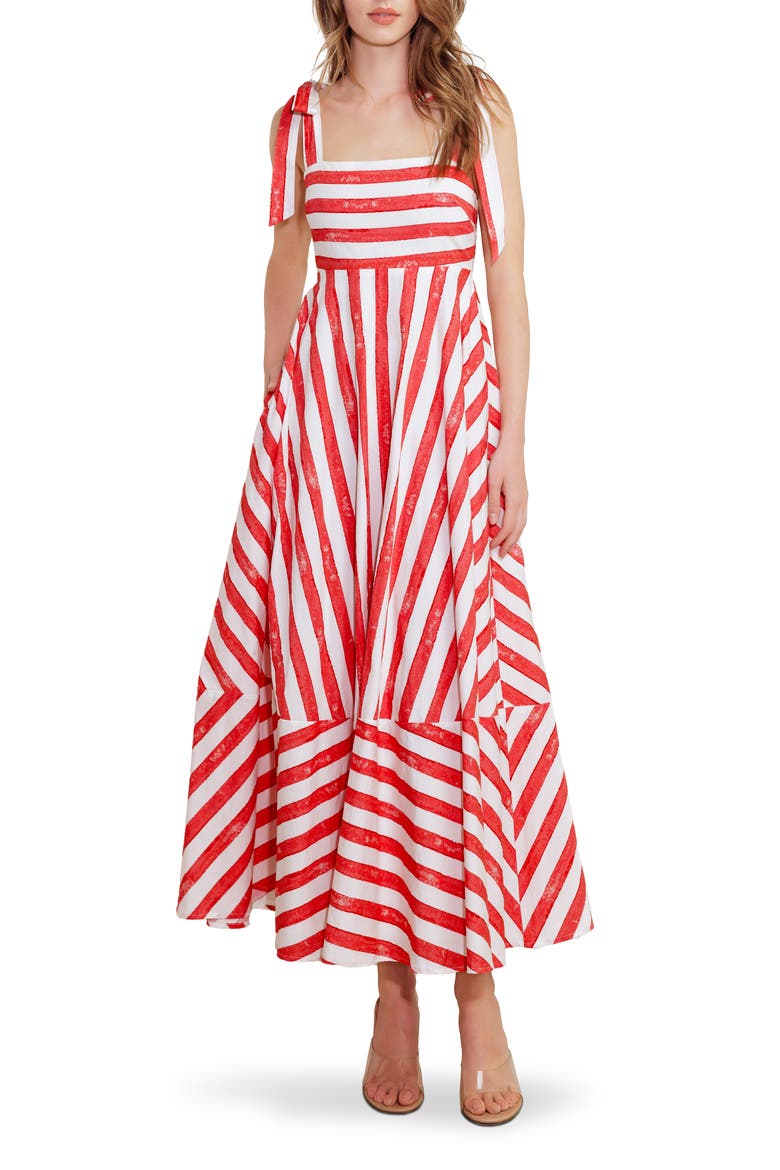 Tie Strap Maxi Dress, Main, color, RED/ WHITE