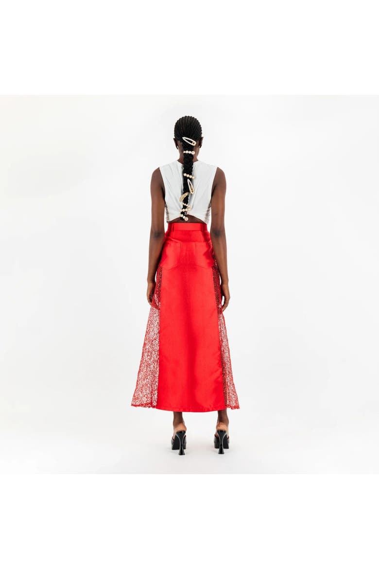 Lace Maxi Skirt, Alternate, color, Red